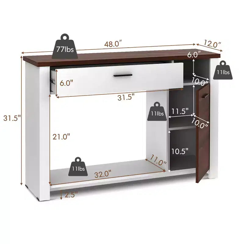 Costway Table console de 48 pouces avec tiroir Meuble d'entrée avec meuble à hauteur réglable