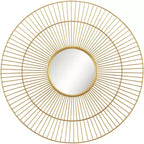 Newhill Designs Conelli Round Vanity Decorative Wall Mirror Modern Warm Gold Leaf Metal Frame 33 3/4 Wide for Bathroom Bedroom Living Room Office