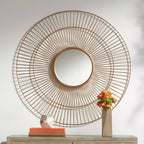 Newhill Designs Conelli Miroir mural décoratif rond, cadre en métal feuille d'or chaud moderne, 85,7 cm de large pour salle de bain, chambre, salon, bureau
