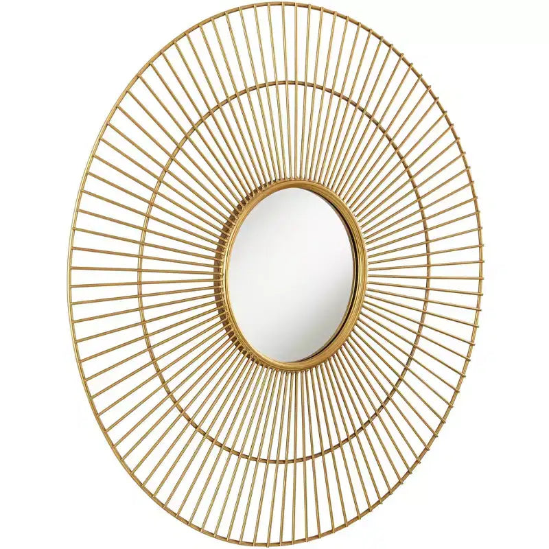 Newhill Designs Conelli Miroir mural décoratif rond, cadre en métal feuille d'or chaud moderne, 85,7 cm de large pour salle de bain, chambre, salon, bureau