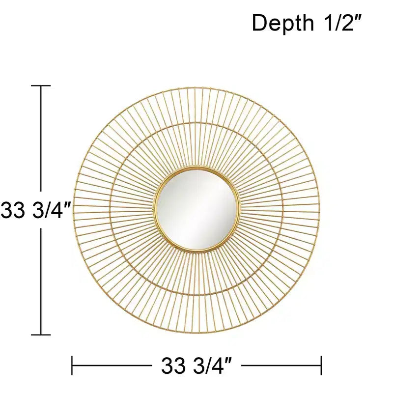 Newhill Designs Conelli Miroir mural décoratif rond, cadre en métal feuille d'or chaud moderne, 85,7 cm de large pour salle de bain, chambre, salon, bureau