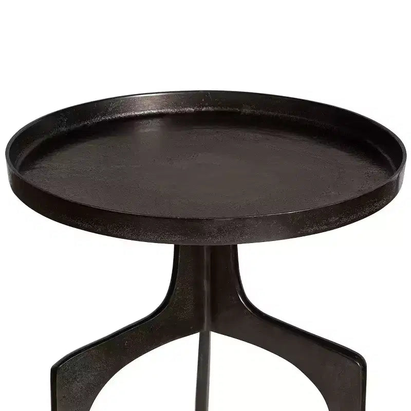 Table d'appoint ronde Uttermost Industrial en aluminium bronze, 40,6 cm de large, pieds incurvés marron pour salon, chambre, chevet, entrée, maison