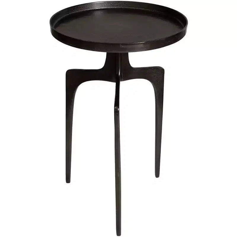Table d'appoint ronde Uttermost Industrial en aluminium bronze, 40,6 cm de large, pieds incurvés marron pour salon, chambre, chevet, entrée, maison
