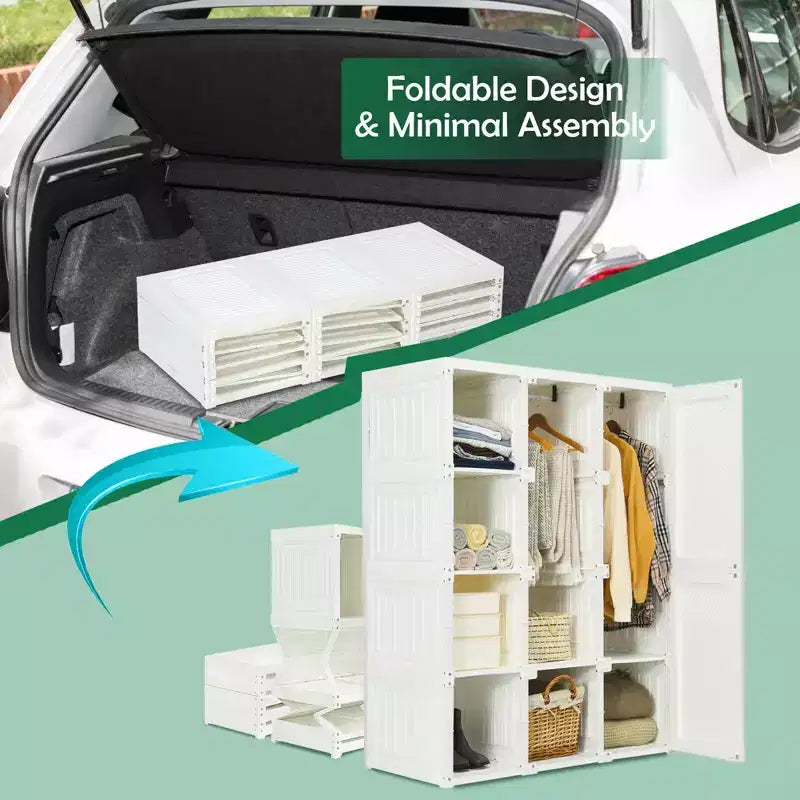Costway Penderie Portable Armoire de Rangement Pliable avec 8 Cubes et Tiges de Suspension