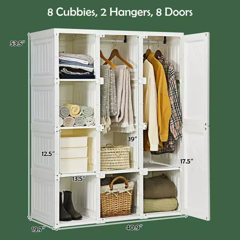 Costway Penderie Portable Armoire de Rangement Pliable avec 8 Cubes et Tiges de Suspension
