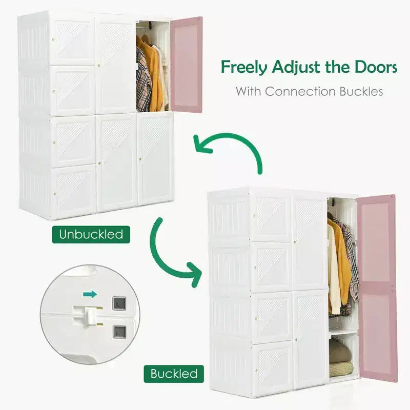 Costway Penderie Portable Armoire de Rangement Pliable avec 8 Cubes et Tiges de Suspension