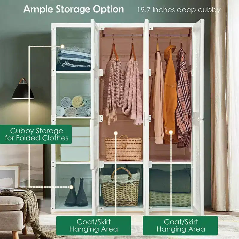 Costway Penderie Portable Armoire de Rangement Pliable avec 8 Cubes et Tiges de Suspension