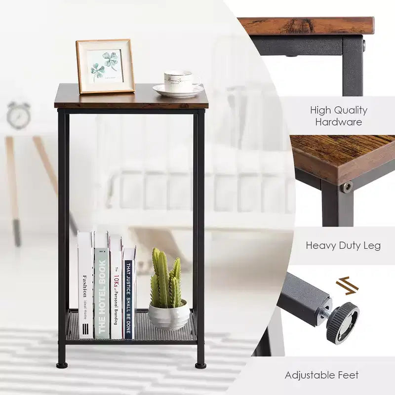 Costway Lot de 2 tables d'appoint industrielles à 2 niveaux avec étagère en maille