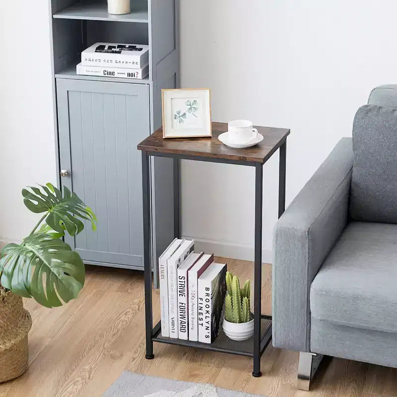 Costway Lot de 2 tables d'appoint industrielles à 2 niveaux avec étagère en maille