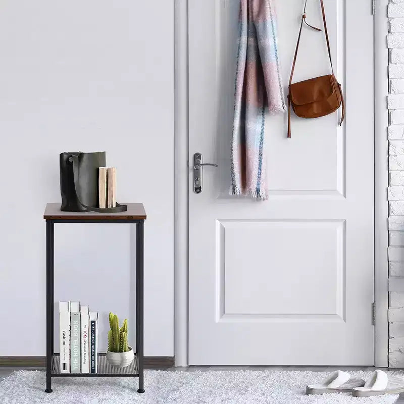 Costway Lot de 2 tables d'appoint industrielles à 2 niveaux avec étagère en maille