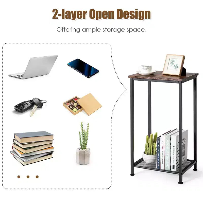 Costway Lot de 2 tables d'appoint industrielles à 2 niveaux avec étagère en maille