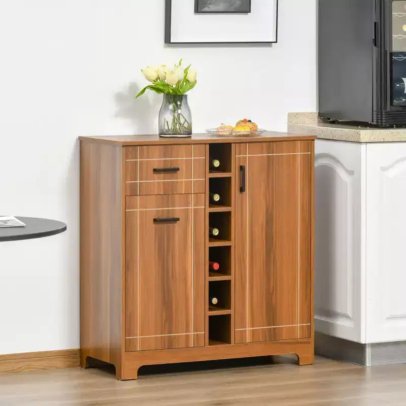 Meuble à vin rétro HOMCOM pour 6 bouteilles, casier à vin desserte de bar avec porte-verres et 1 tiroir, marron