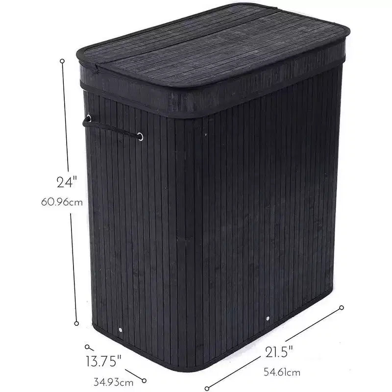 BirdRock Home Double panier à linge en bambou avec couvercle et sac en tissu - Noir