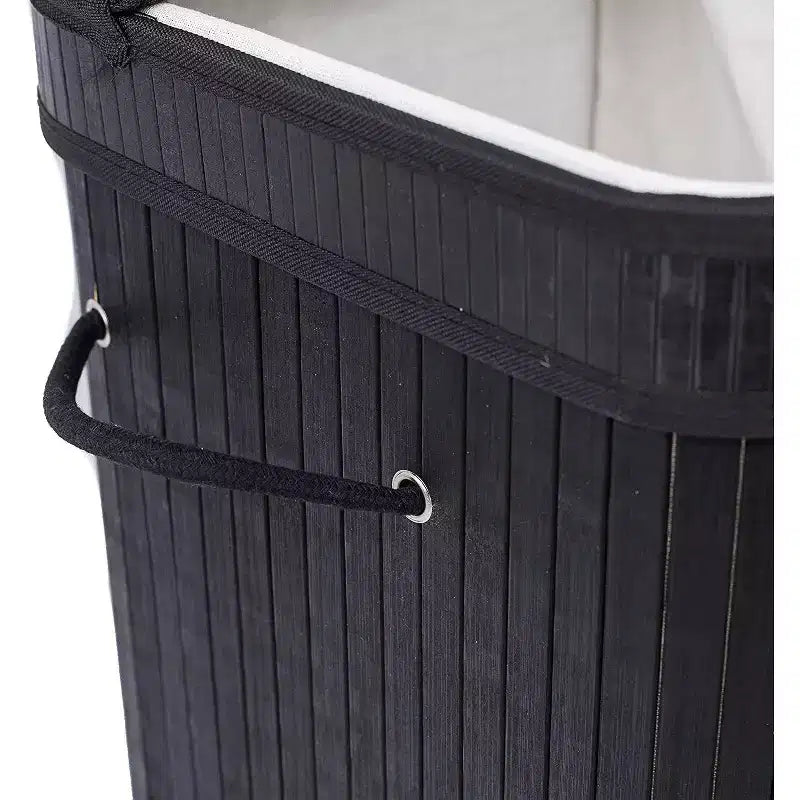 BirdRock Home Double panier à linge en bambou avec couvercle et sac en tissu - Noir