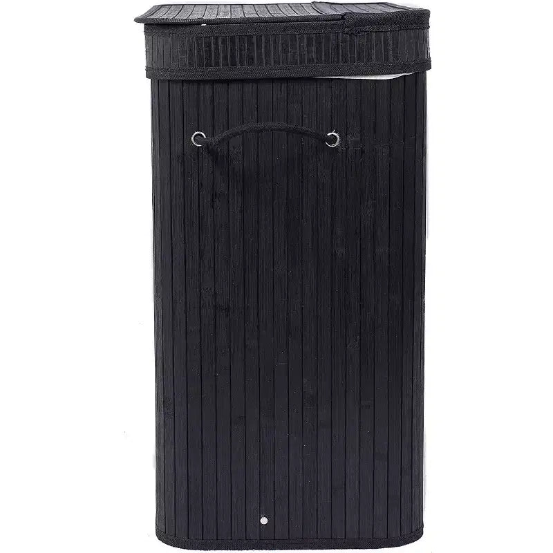 BirdRock Home Double panier à linge en bambou avec couvercle et sac en tissu - Noir