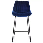 Chaise de bar capitonnée en velours Elama, lot de 2, bleue avec pieds en métal