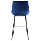 Chaise de bar capitonnée en velours Elama, lot de 2, bleue avec pieds en métal