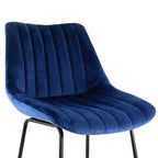 Chaise de bar capitonnée en velours Elama, lot de 2, bleue avec pieds en métal