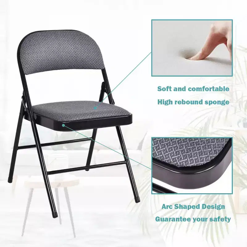 Costway Lot de 4 chaises pliantes en tissu rembourré, assise capitonnée, cadre en métal, pour maison/bureau