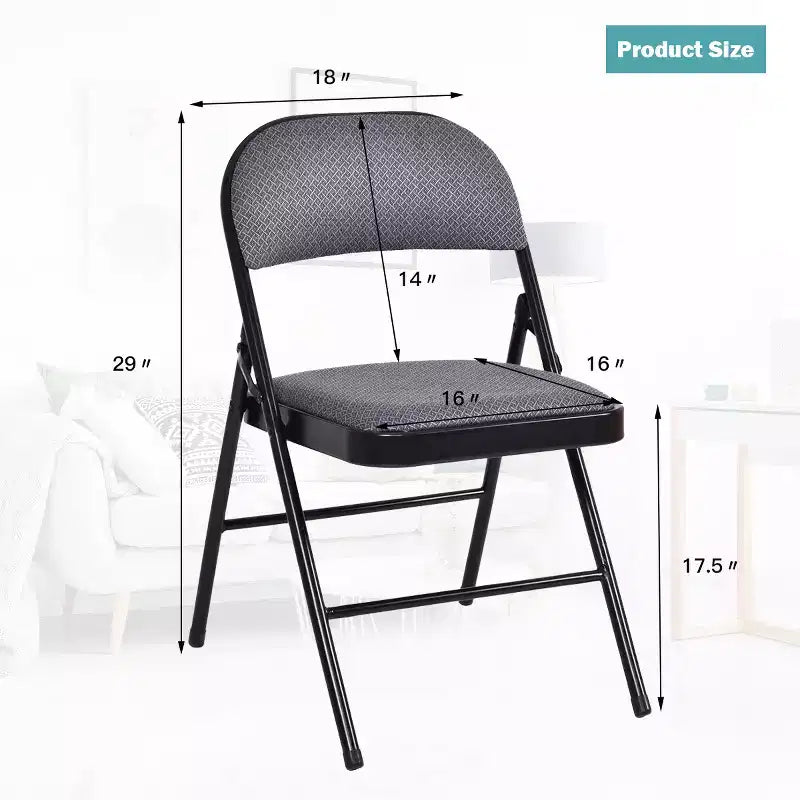 Costway Lot de 4 chaises pliantes en tissu rembourré, assise capitonnée, cadre en métal, pour maison/bureau