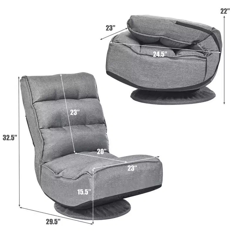 Chaise de jeu Costway en tissu, canapé paresseux pliable 6 positions, pivotant à 360 degrés, gris