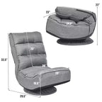 Chaise de jeu Costway en tissu, canapé paresseux pliable 6 positions, pivotant à 360 degrés, gris