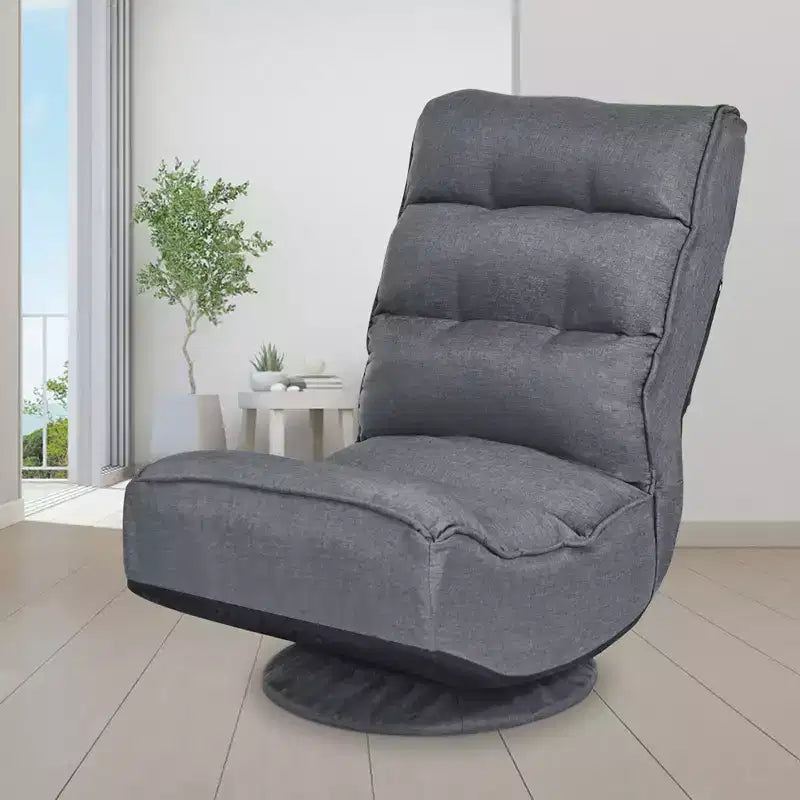 Chaise de jeu Costway en tissu, canapé paresseux pliable 6 positions, pivotant à 360 degrés, gris