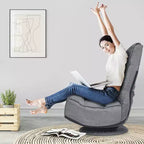 Chaise de jeu Costway en tissu, canapé paresseux pliable 6 positions, pivotant à 360 degrés, gris