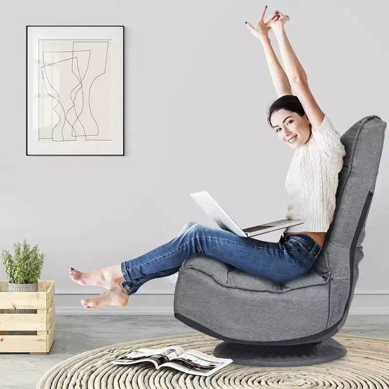 Chaise de jeu Costway en tissu, canapé paresseux pliable 6 positions, pivotant à 360 degrés, gris