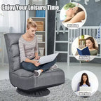 Chaise de jeu Costway en tissu, canapé paresseux pliable 6 positions, pivotant à 360 degrés, gris