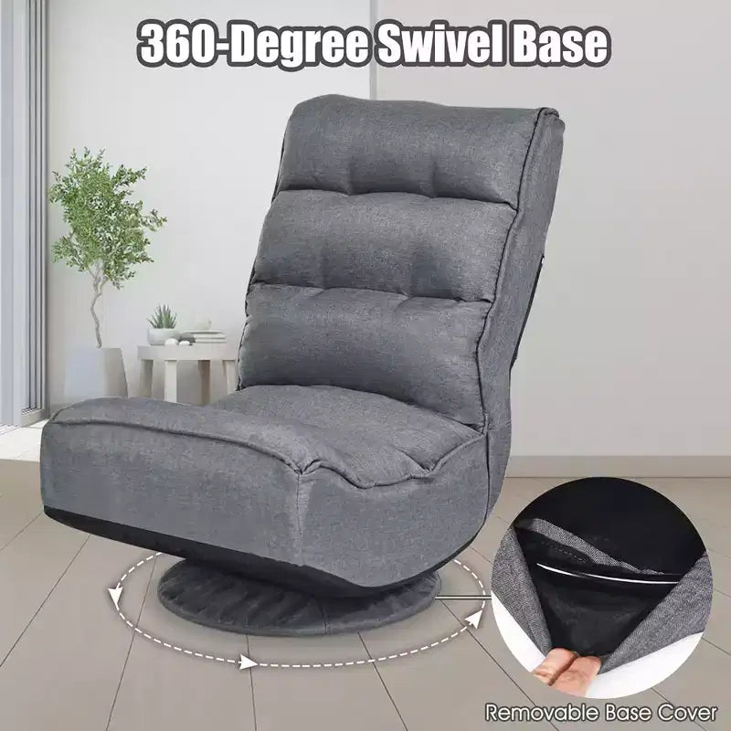 Chaise de jeu Costway en tissu, canapé paresseux pliable 6 positions, pivotant à 360 degrés, gris
