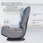 Chaise de jeu Costway en tissu, canapé paresseux pliable 6 positions, pivotant à 360 degrés, gris