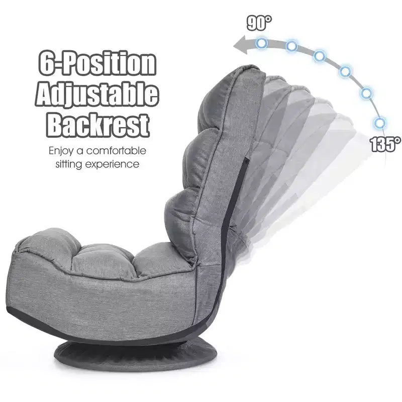 Chaise de jeu Costway en tissu, canapé paresseux pliable 6 positions, pivotant à 360 degrés, gris