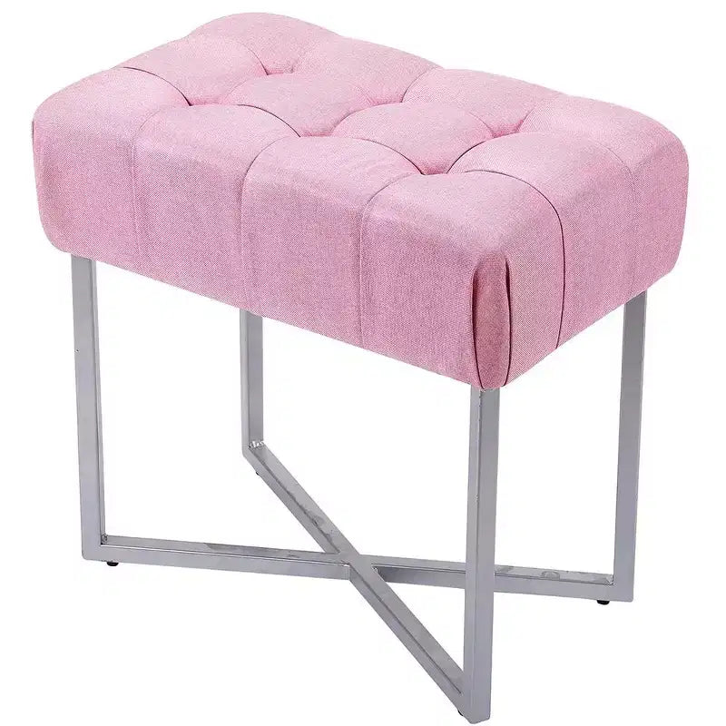 BirdRock Home Rectangular Tufted Pink Foot Stool Ottoman with Silver Legs