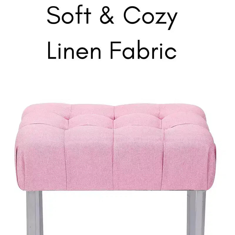 BirdRock Home Pouf Repose-Pieds Rectangulaire Rose capitonné avec Pieds Argentés