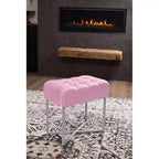 BirdRock Home Pouf Repose-Pieds Rectangulaire Rose capitonné avec Pieds Argentés