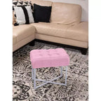 BirdRock Home Pouf Repose-Pieds Rectangulaire Rose capitonné avec Pieds Argentés