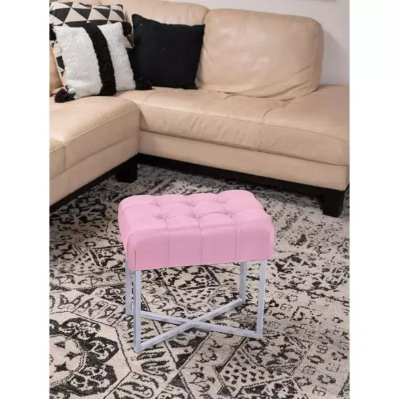 BirdRock Home Pouf Repose-Pieds Rectangulaire Rose capitonné avec Pieds Argentés