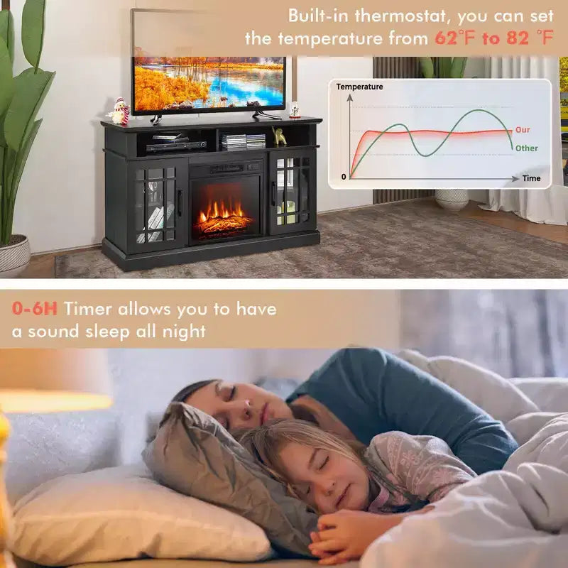 Meuble TV cheminée Costway 48" avec foyer électrique 1400W pour téléviseurs jusqu'à 50 pouces Blanc / Naturel / Noir