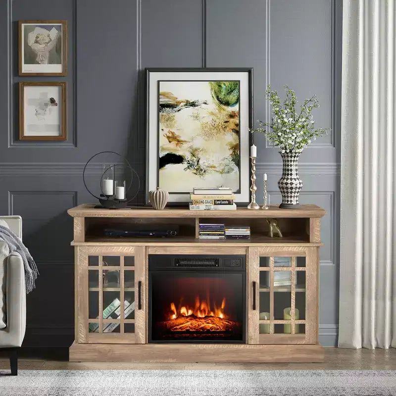 Meuble TV cheminée Costway 48" avec foyer électrique 1400W pour téléviseurs jusqu'à 50 pouces Blanc / Naturel / Noir