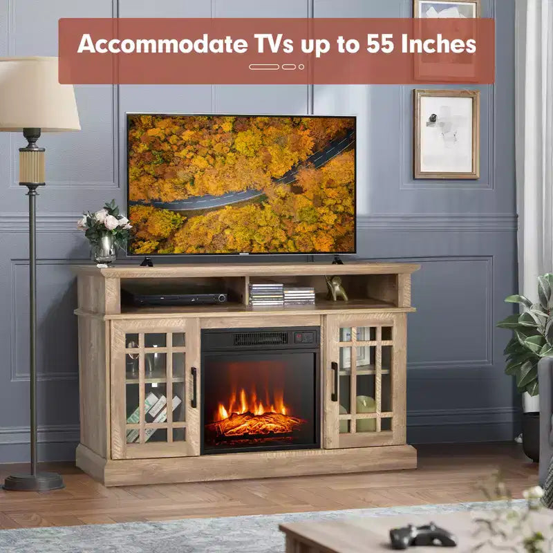 Meuble TV cheminée Costway 48" avec foyer électrique 1400W pour téléviseurs jusqu'à 50 pouces Blanc / Naturel / Noir