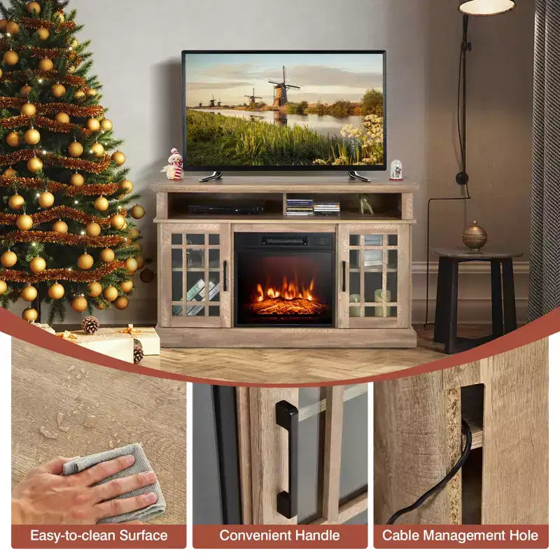 Meuble TV cheminée Costway 48" avec foyer électrique 1400W pour téléviseurs jusqu'à 50 pouces Blanc / Naturel / Noir