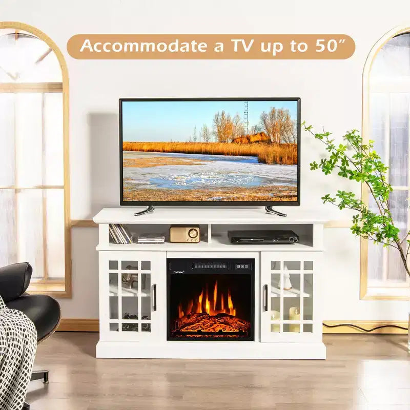Meuble TV cheminée Costway 48" avec foyer électrique 1400W pour téléviseurs jusqu'à 50 pouces Blanc / Naturel / Noir