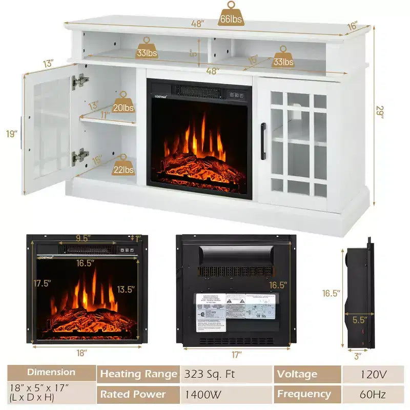Meuble TV cheminée Costway 48" avec foyer électrique 1400W pour téléviseurs jusqu'à 50 pouces Blanc / Naturel / Noir