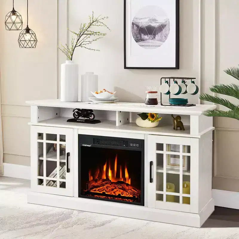 Meuble TV cheminée Costway 48" avec foyer électrique 1400W pour téléviseurs jusqu'à 50 pouces Blanc / Naturel / Noir