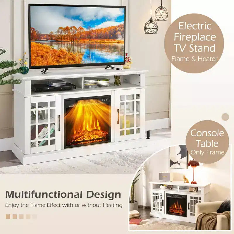 Meuble TV cheminée Costway 48" avec foyer électrique 1400W pour téléviseurs jusqu'à 50 pouces Blanc / Naturel / Noir