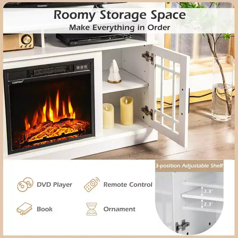 Meuble TV cheminée Costway 48" avec foyer électrique 1400W pour téléviseurs jusqu'à 50 pouces Blanc / Naturel / Noir