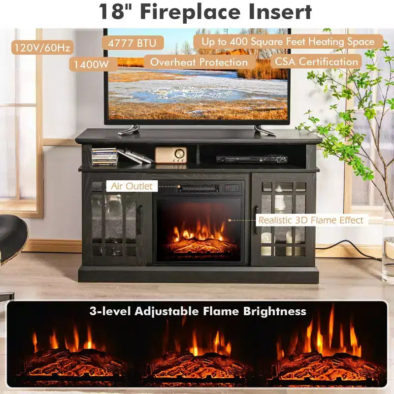 Meuble TV cheminée Costway 48" avec foyer électrique 1400W pour téléviseurs jusqu'à 50 pouces Blanc / Naturel / Noir