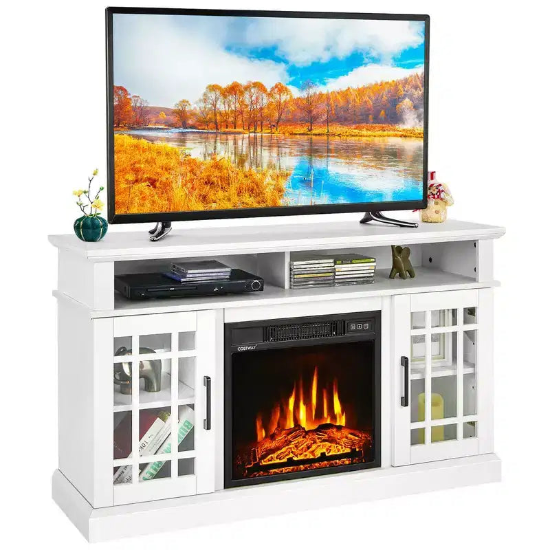 Meuble TV cheminée Costway 48" avec foyer électrique 1400W pour téléviseurs jusqu'à 50 pouces Blanc / Naturel / Noir