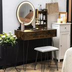 Costway Coiffeuse Ensemble Miroir Éclairé Tiroir de Rangement Étagère Tabouret Rembourré